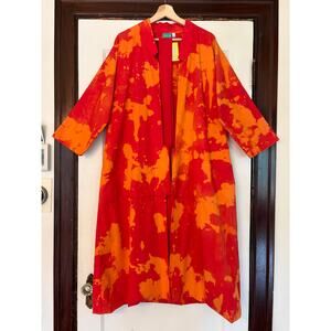 Handmade / Upcycled Red Orangy Tie Dye Duster Jacket-- Size Medium, NWT